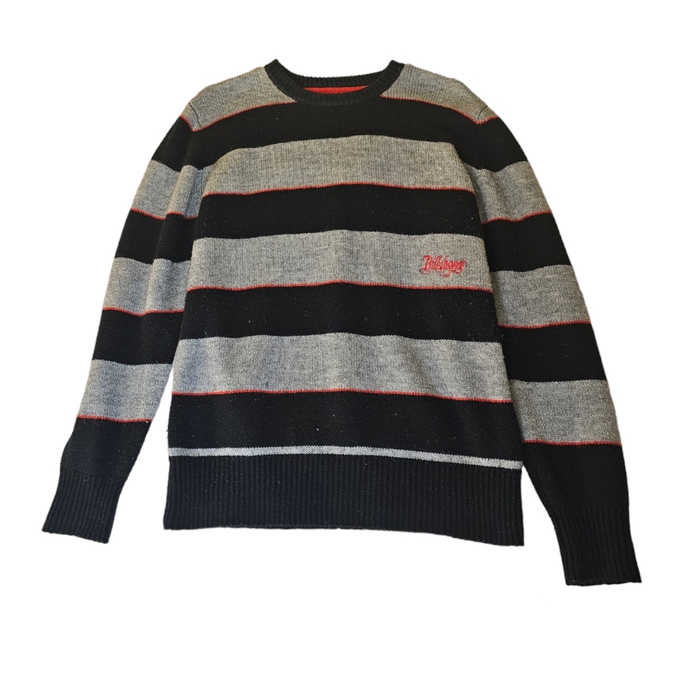 Vintage Billabong Wool Sweater Men’s Medium Blue Gray Striped Knit Spellout Y2K